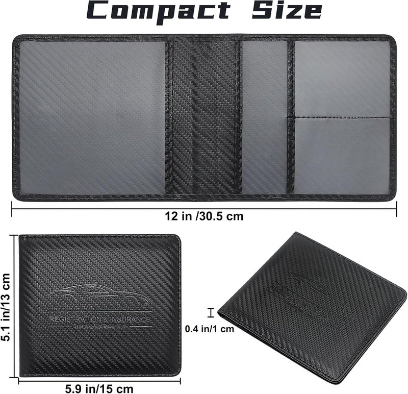 Miunice Car Registration and Insurance Holder, Premium Pu Leather Vehicle Glove Box Organizer - for Driver License, Cards & Essential Documents (Carbon Fiber Black) - Image 5